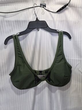 XL Olive Green & Black Padded Bikini Top - Unbranded
